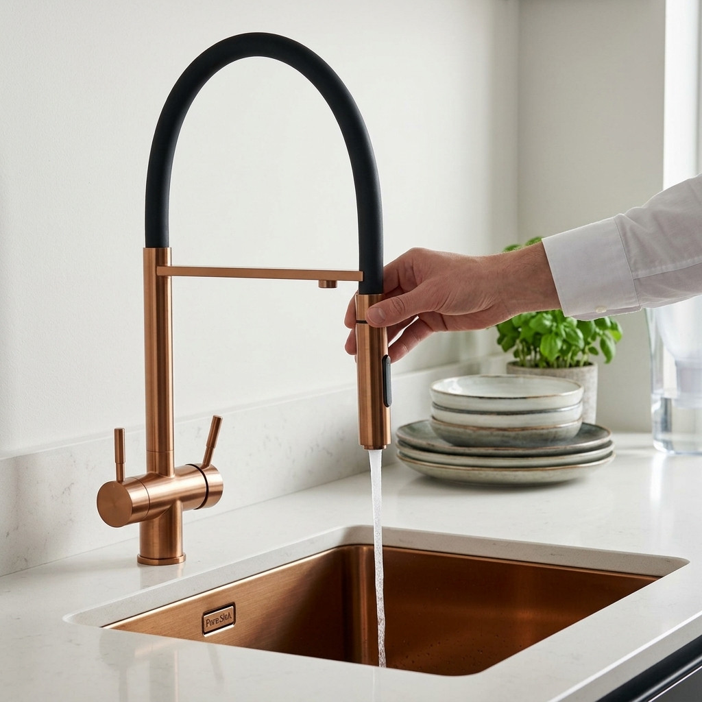 Pure.Sink Elite Steel Flex 3-way PVD copper kitchen faucet with flexible spout and Filtered Water PS8110-62